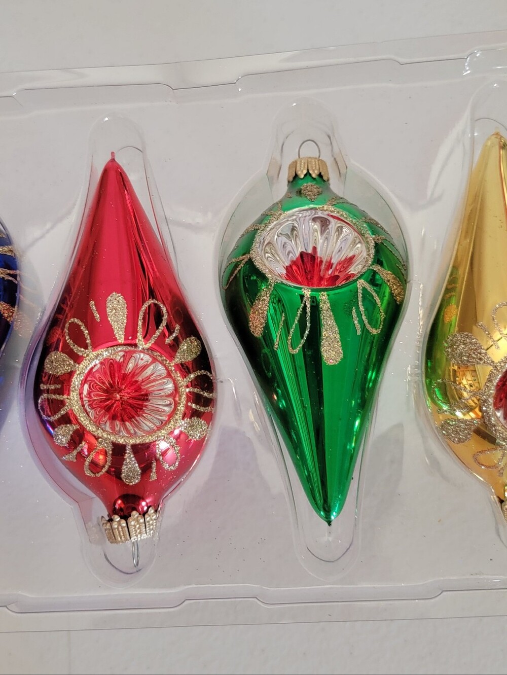 Vintage Holiday Time Glass Christmas Ornaments.  Set of 4.